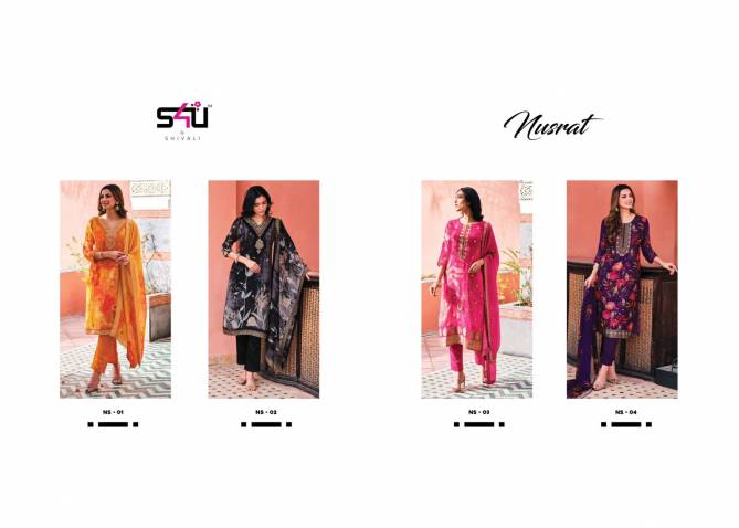 Nusrat By S4u Organza jacquard Designer Kurti With Bottom Dupatta Wholesale Shop In Surat
